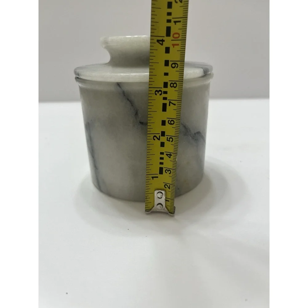 Gray White Marble Butter Container With Lid Round 4x3.25